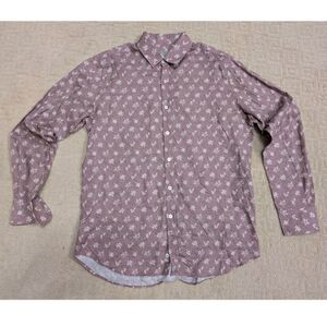 Canali Dress Shirt Mens Large Light Burgundy Floral Linen Cotton Blend